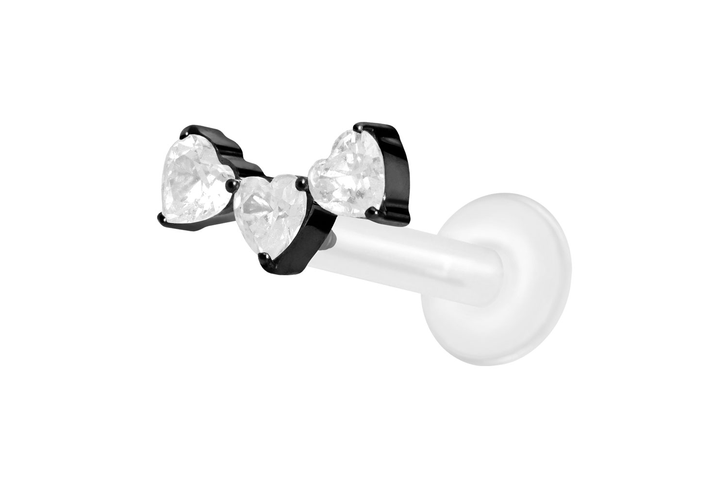 PTFE Labret Piercing mit Innengewinde + Titan-Aufsatz 3 KRISTALLHERZEN